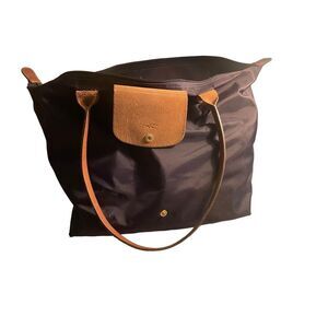 Longchamp Le Pliage Purple and Brown Medium Tote Bag Purse